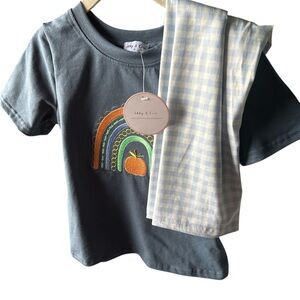 Abby & Evie fall tee with gingham pattern pants